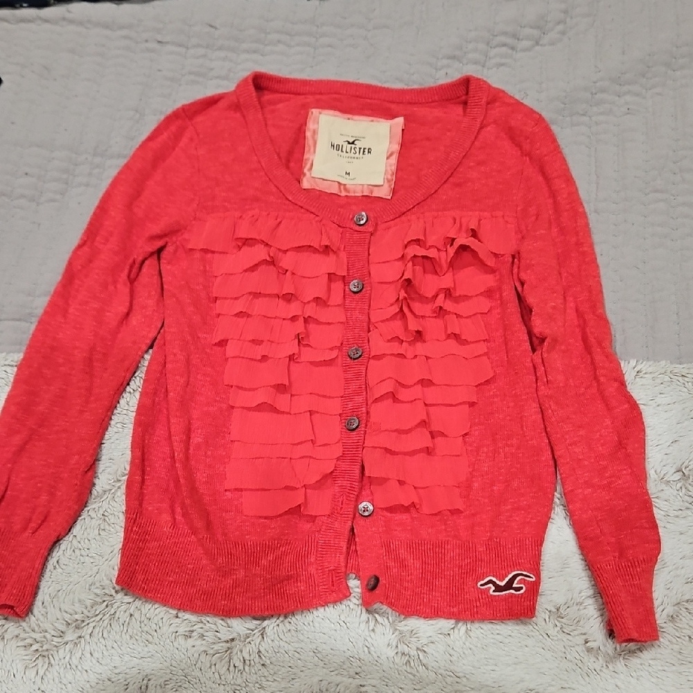 Hollister Vibrant Red Ruffle Cardigan